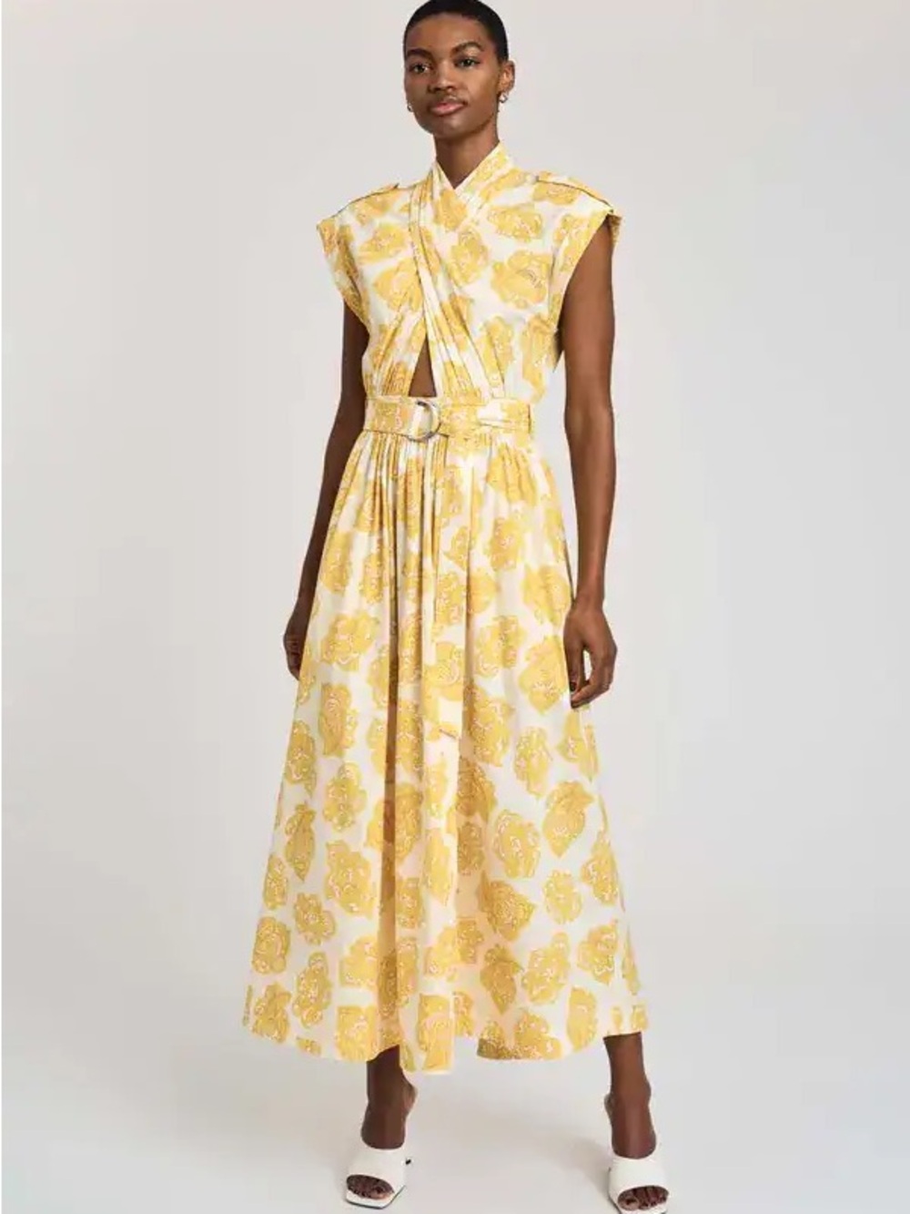 NWOT Yellow and White Floral Maxi Dress with Belt
